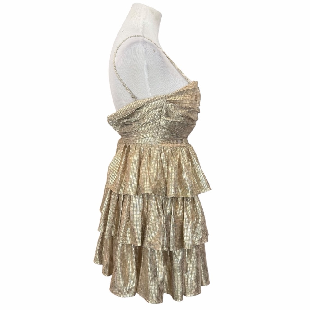 NWT Layered With Love Gold Metallic Tiered Ruffle Midi Dress - Size XS - Picture 4 of 15